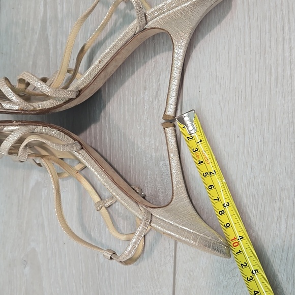 Jimmy Choo WomenElegant Strappy Heels in Shimmering Gold Sandals Shoes 37.5/7.5 - Picture 10 of 14